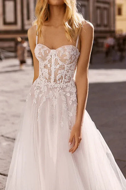 A-Line Sweetheart Lace Floor-Length Wedding Dress - Yihuiw by Yihuiw