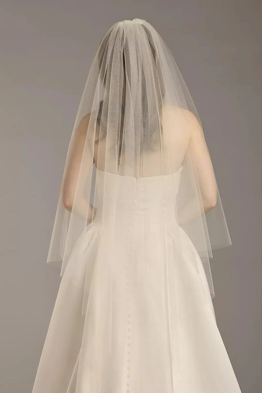 Airy Three-Tiered Chapel Length Plain Tulle Bridal Veil by YiHuiw