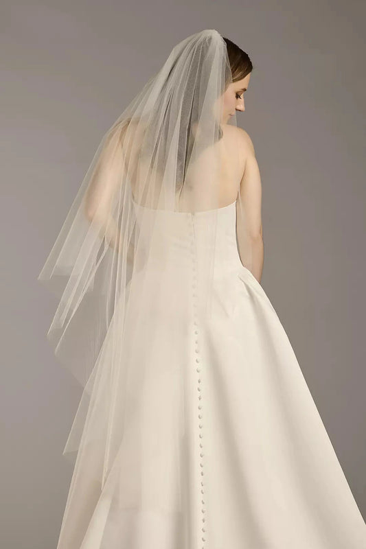 Airy Three-Tiered Chapel Length Plain Tulle Bridal Veil by YiHuiw