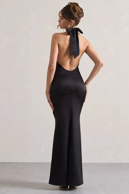 Alluring Mermaid Halter Neck Sleeveless Open Back Floor Length Prom Dress by YiHuiw