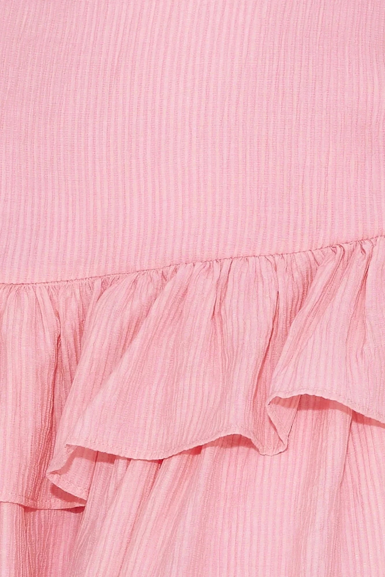A pink one shoulder short skirt with a single shoulder design and a multi-layered ruffled hem, suitable for parties, dates, etc by YiHuiw