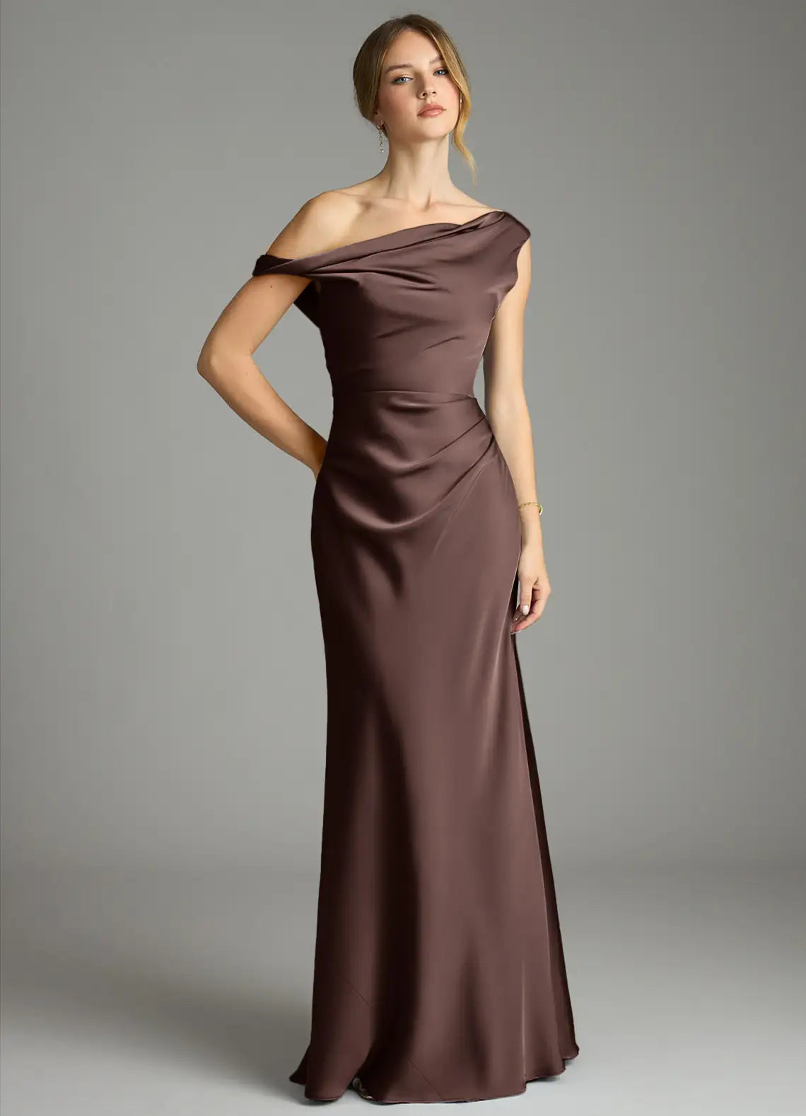 Mermaid Off-Shoulder Satin Asymmetric Floor-Length Wedding Dress - Yihuiw by Yihuiw