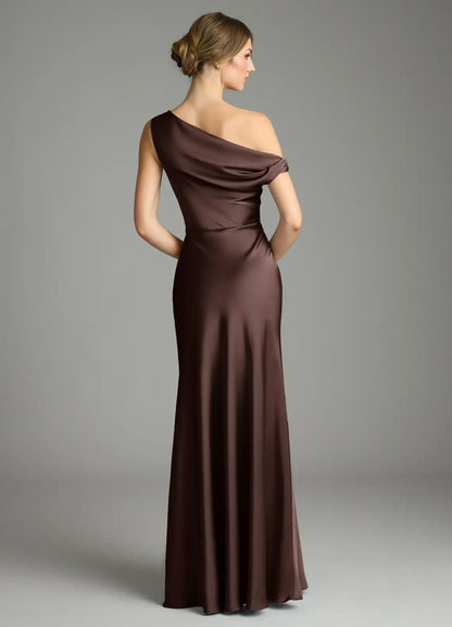 Mermaid Off-Shoulder Satin Asymmetric Floor-Length Wedding Dress - Yihuiw by Yihuiw