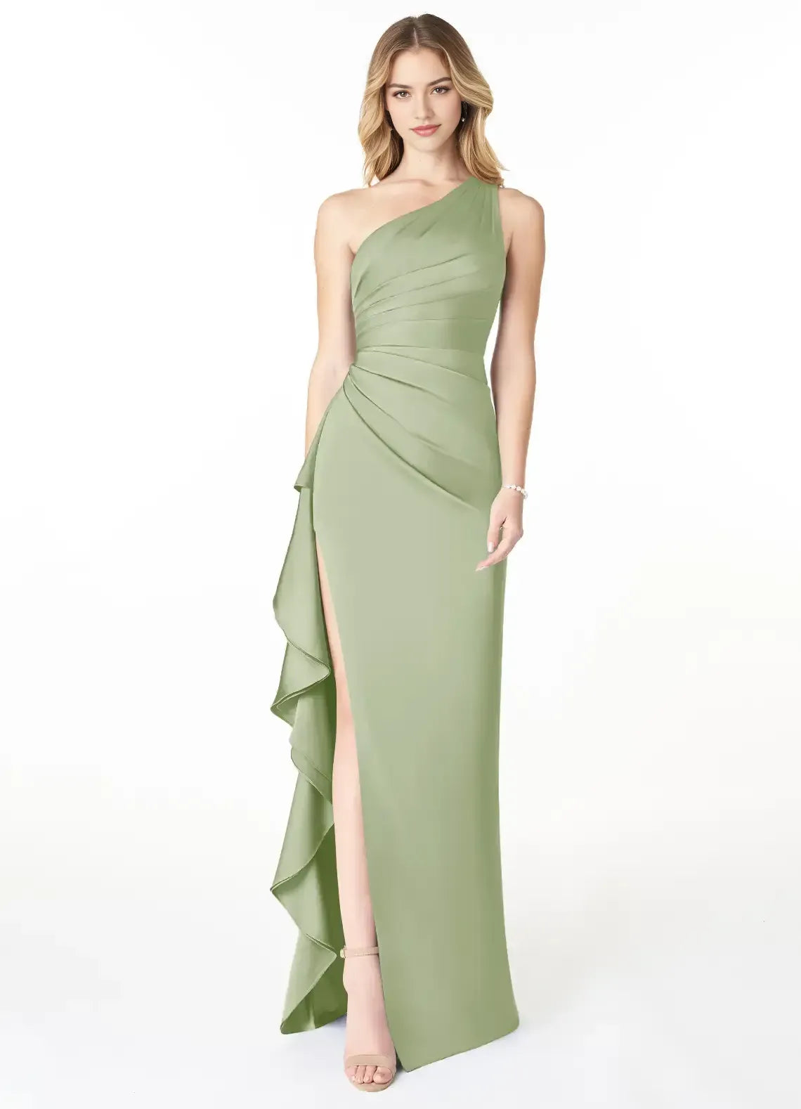 Mermaid One-Shoulder Satin High Slit Wedding Dress - Yihuiw by Yihuiw