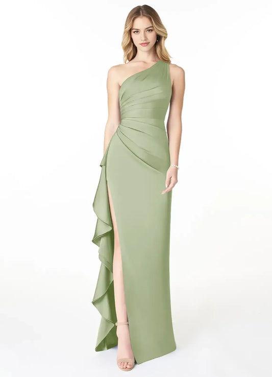 Mermaid One-Shoulder Satin High Slit Wedding Dress - Yihuiw by Yihuiw