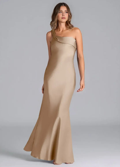 Mermaid One-Shoulder Satin Ruffled Wedding Dress - Yihuiw by Yihuiw