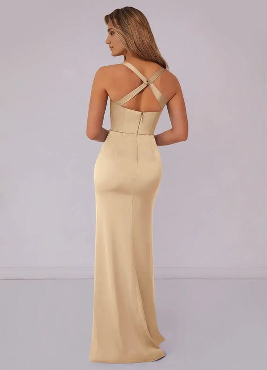 Mermaid Cowl Neck Satin Asymmetric Wedding Dress - Yihuiw by Yihuiw