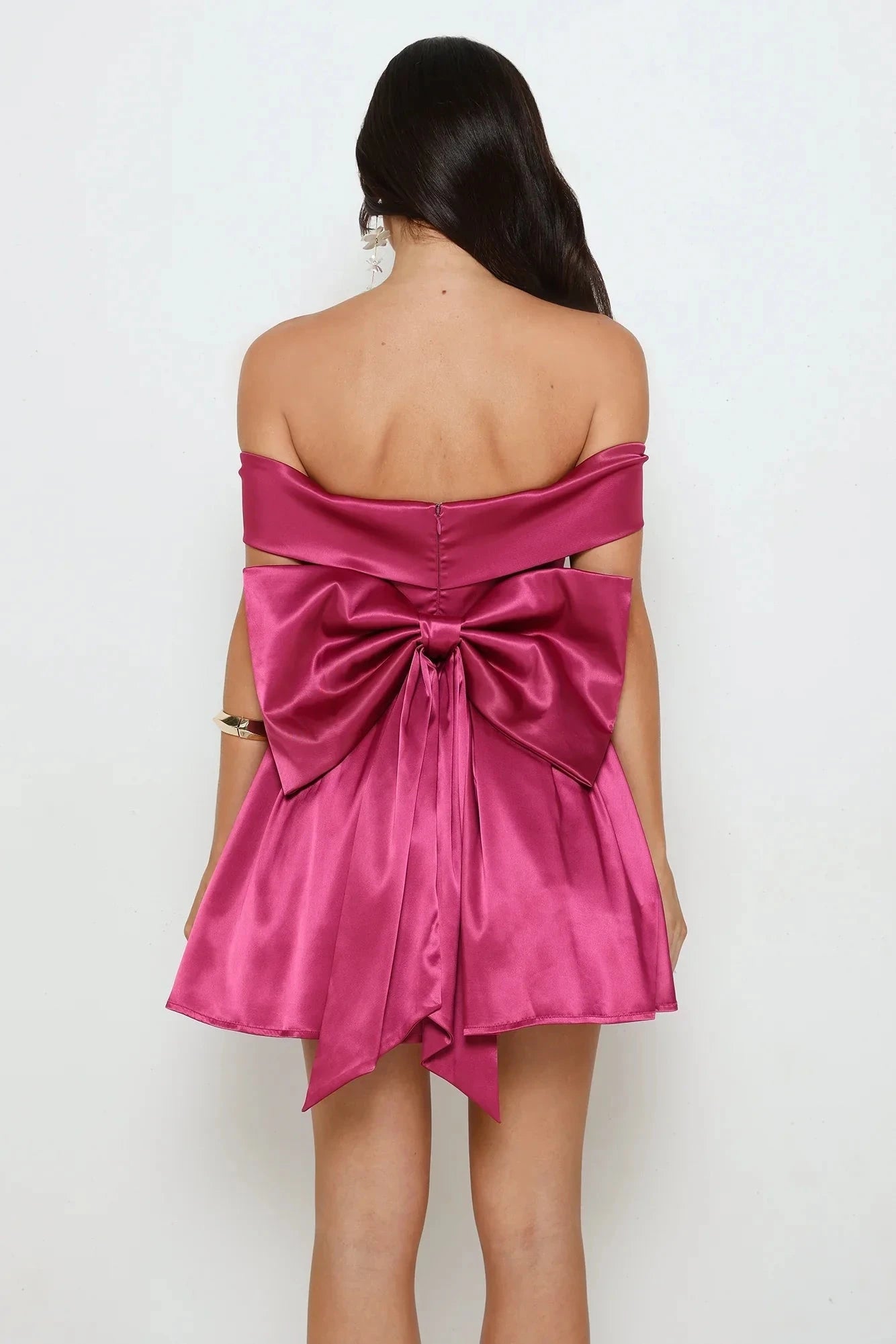 A wine red off the shoulder short skirt with a fluffy design, suitable for parties, dances, etc by YiHuiw