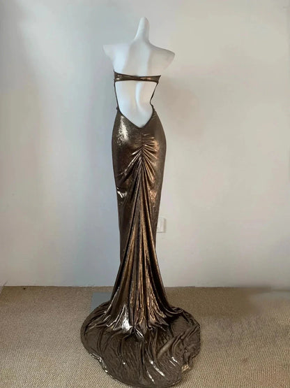 Backless Sexy Mermaid Slim Ball Gown Evening Gown Prom Dress Birthday Party Dress simple gentle atmospheric and unique desi Bring summer colors to enhance whiteness by YiHuiw
