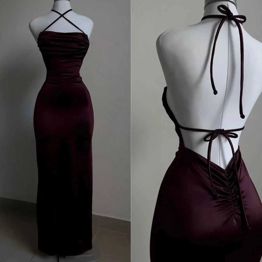 Backless Wine Red Sheath Long Prom Dresses Gala Dress Formal simple gentle atmospheric and unique desi Bring summer colors to enhance whiteness by YiHuiw