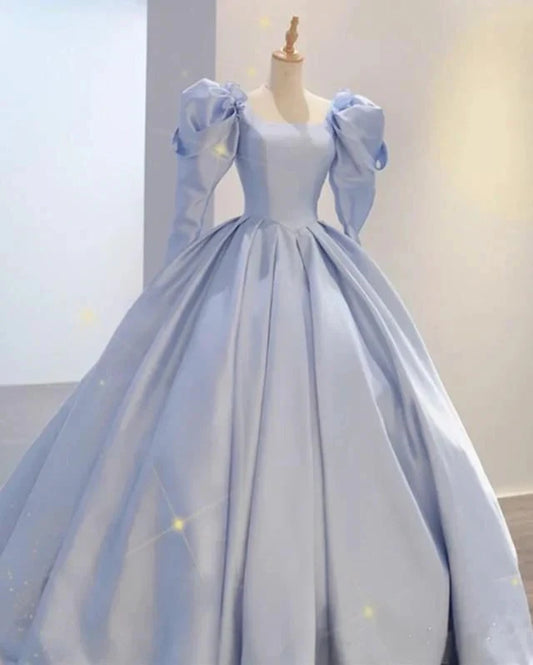 Ball Gown Satin Dresses Puffy Sleeves Open Back simple gentle atmospheric and unique desi Bring summer colors to enhance whiteness by YiHuiw