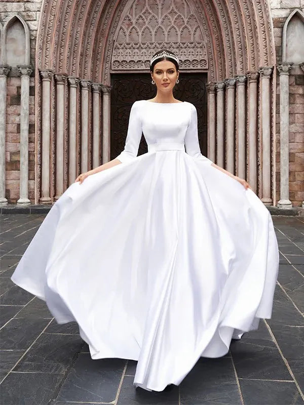 Ball Gown Satin Tea-Length Wedding Gown - Yihuiw by Yihuiw