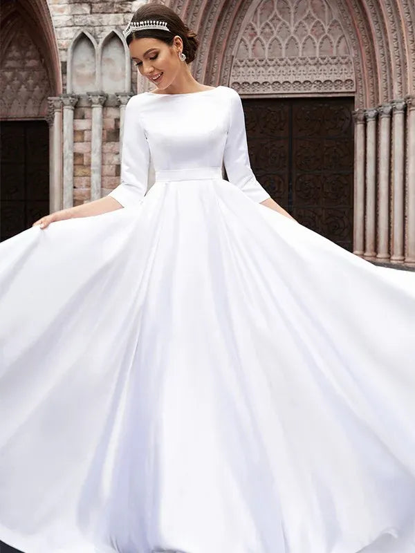 Ball Gown Satin Tea-Length Wedding Gown - Yihuiw by Yihuiw