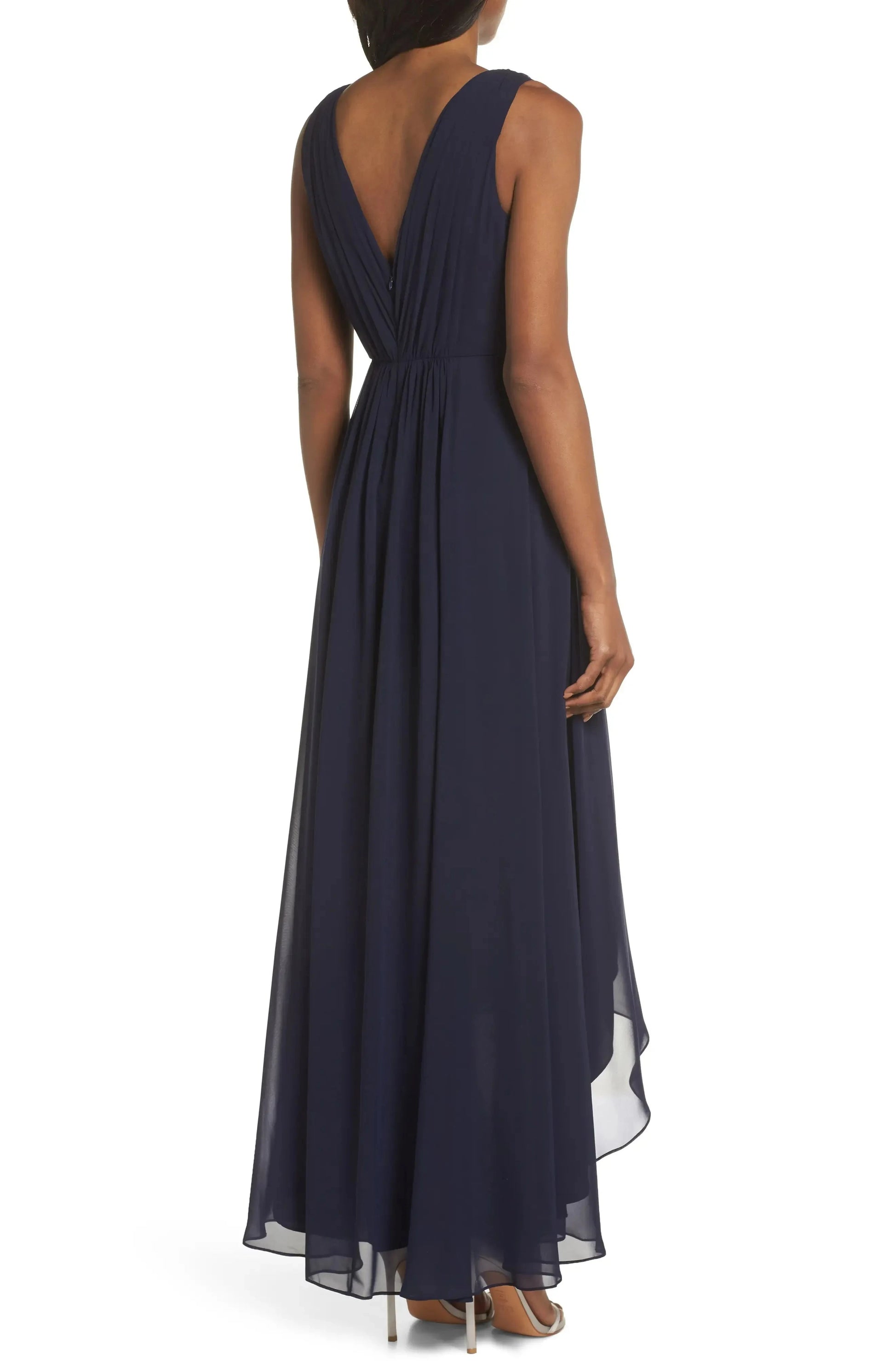 Beaded A Line Deep V Neck Sleeveless Plunging Back High Low Length For Ladies Evening Dress by YiHuiw