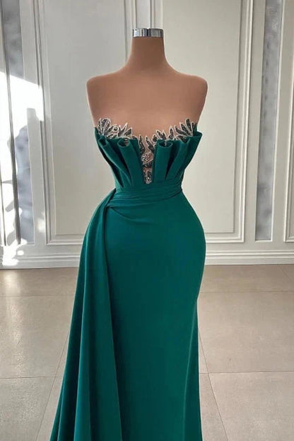 Beautiful Dark Green Long Prom Dress Strapless Mermaid Evening simple gentle atmospheric and unique desi Bring summer colors to enhance whiteness by YiHuiw