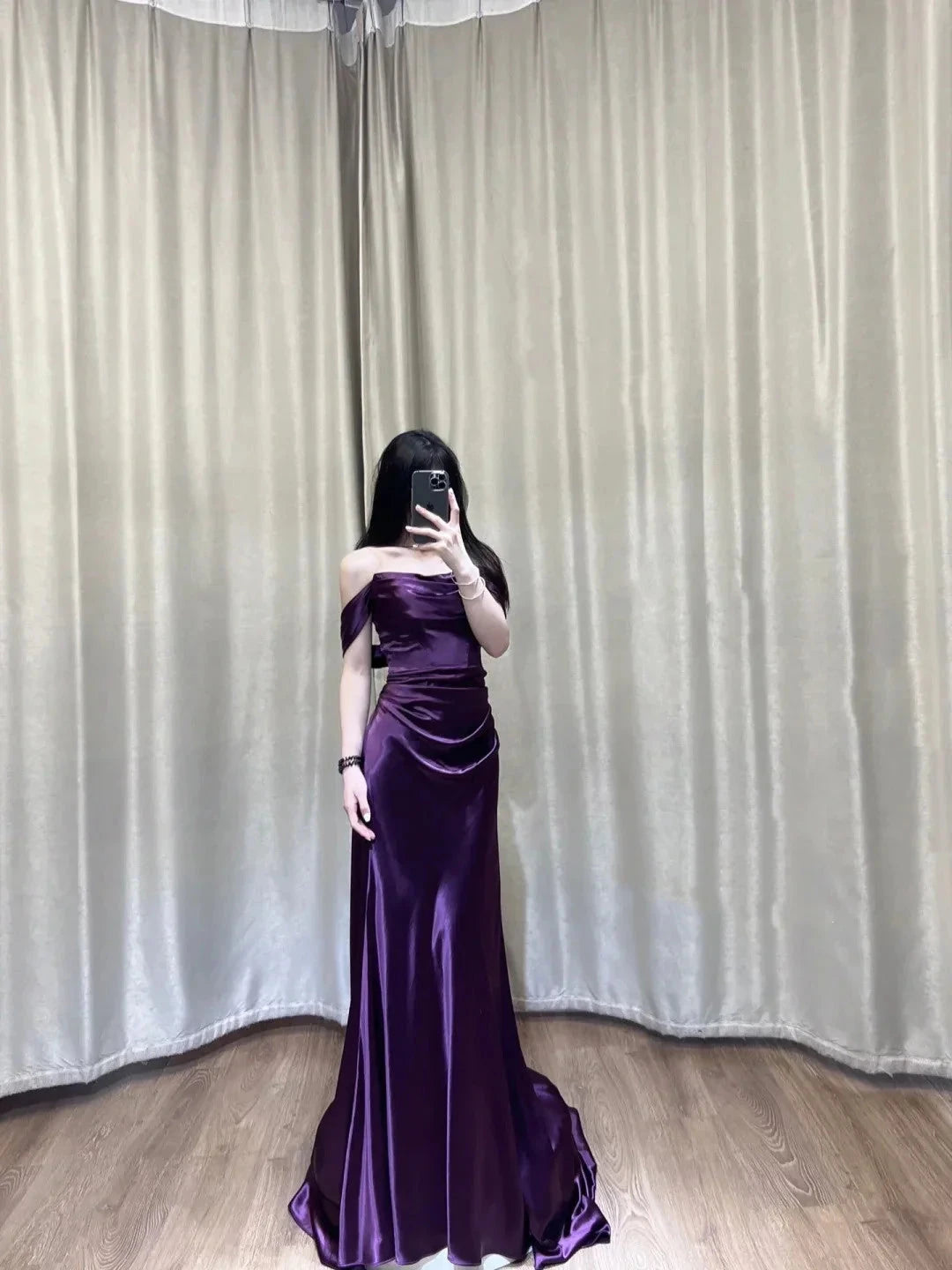 Beautiful Elegant Satin Long Slim Floor Length Ball Gown Evening Dress Prom Dress simple gentle atmospheric and unique desi Bring summer colors to enhance whiteness by YiHuiw