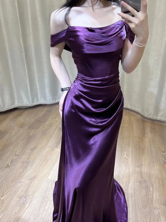 Beautiful Elegant Satin Long Slim Floor Length Ball Gown Evening Dress Prom Dress simple gentle atmospheric and unique desi Bring summer colors to enhance whiteness by YiHuiw