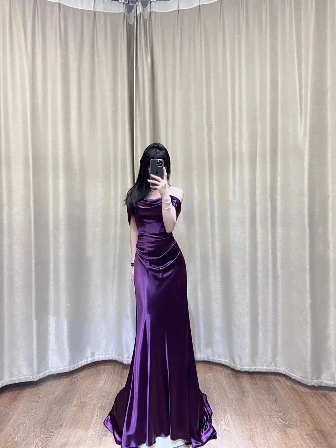 Beautiful Elegant Satin Long Slim Floor Length Ball Gown Evening Dress Prom Dress simple gentle atmospheric and unique desi Bring summer colors to enhance whiteness by YiHuiw