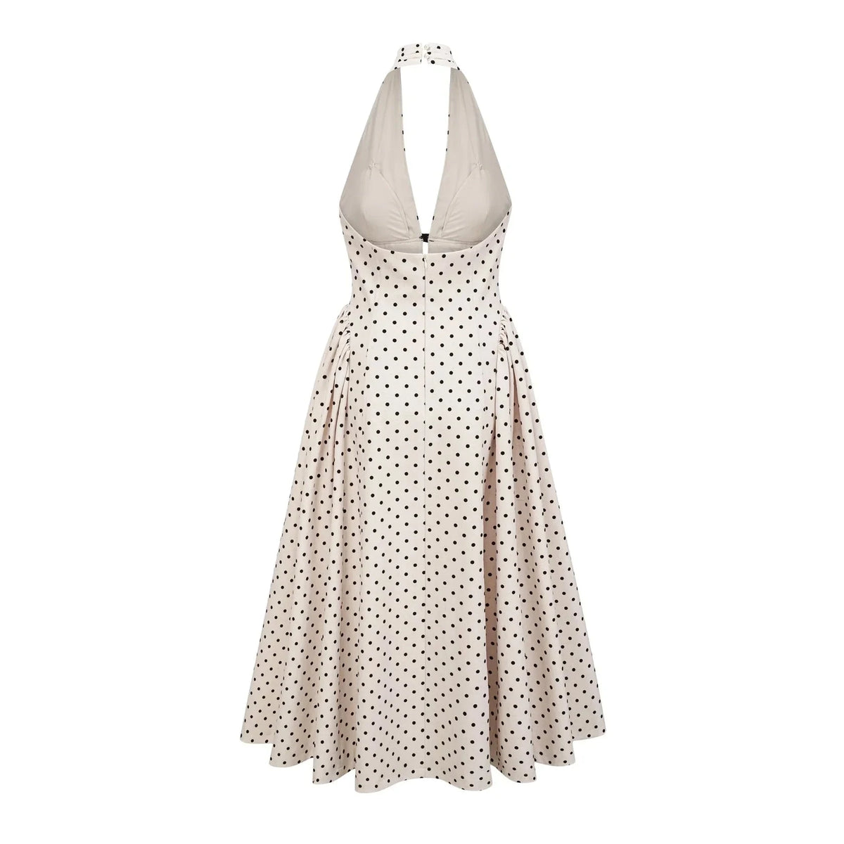 Beige Polka Dot Halter Neck Midi Dress White Polka Dot Midi Dress Evening Dress by YiHuiw