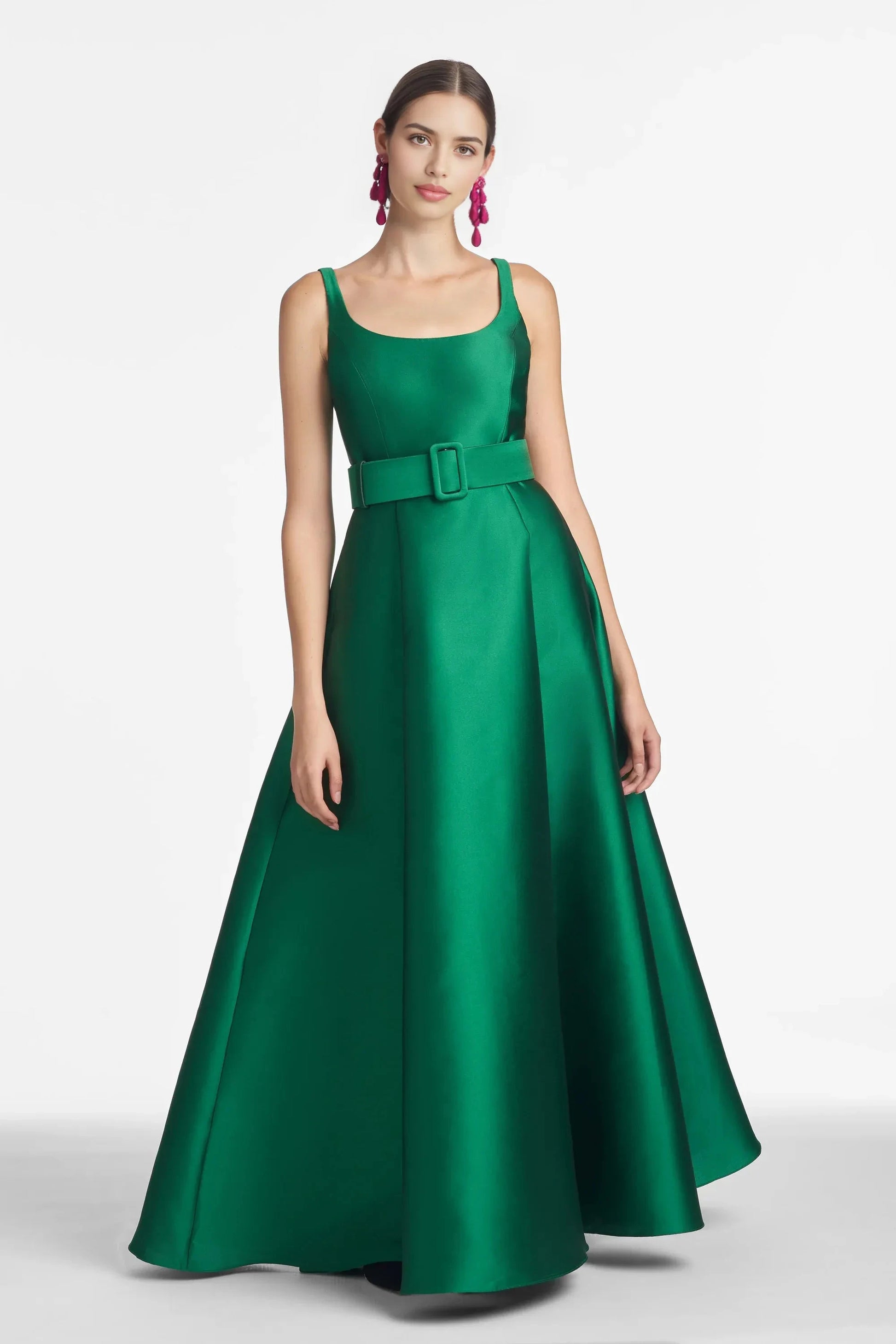 Belted A Line Square Neck Sleeveless Zipper Back Floor Length Hot Sale Evening Dress by YiHuiw