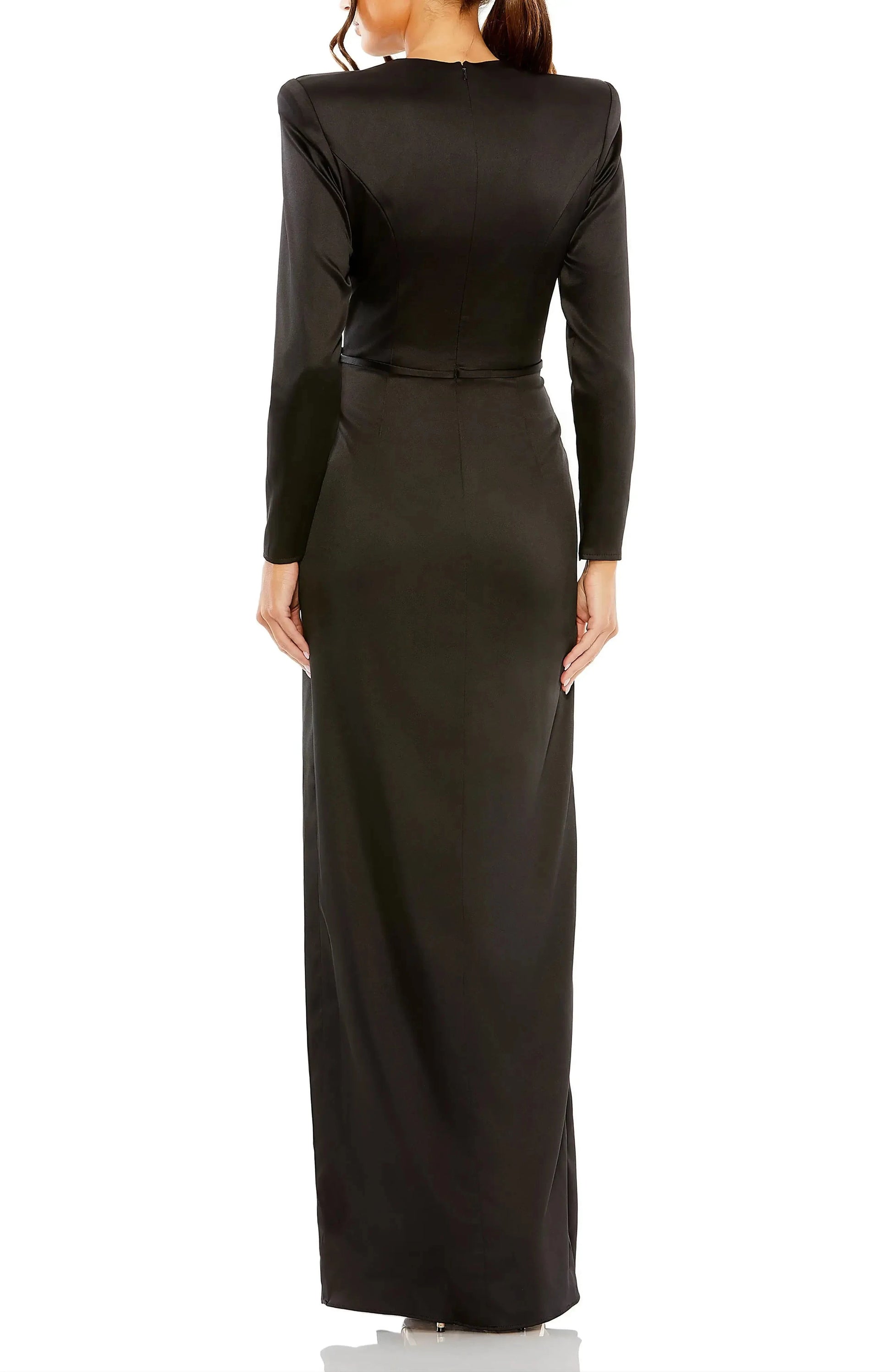 Belted Bow Sheath Crew Neck Long Sleeve Zipper Back Floor Length For Ladies Evening Dress by YiHuiw