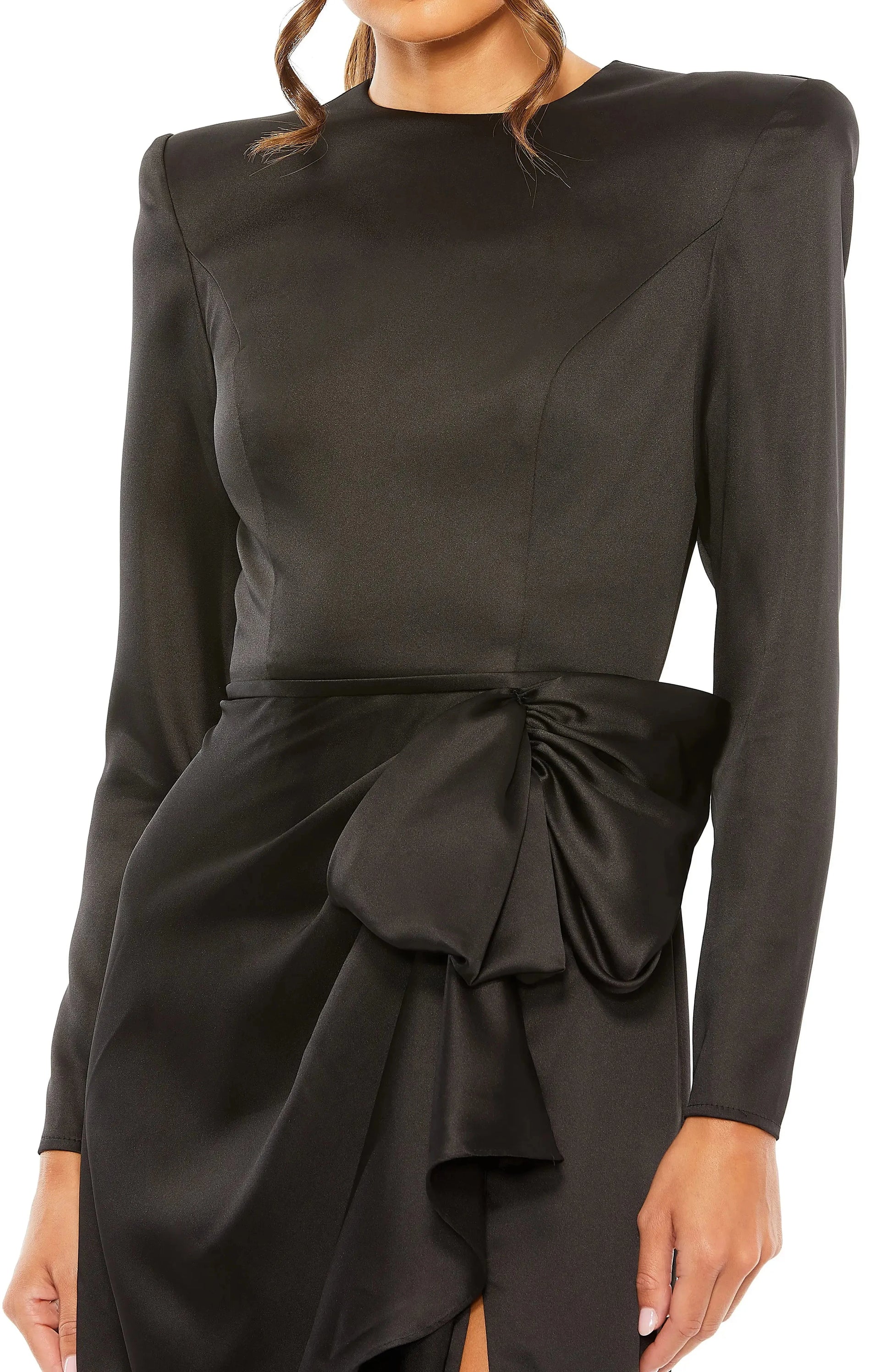Belted Bow Sheath Crew Neck Long Sleeve Zipper Back Floor Length For Ladies Evening Dress by YiHuiw