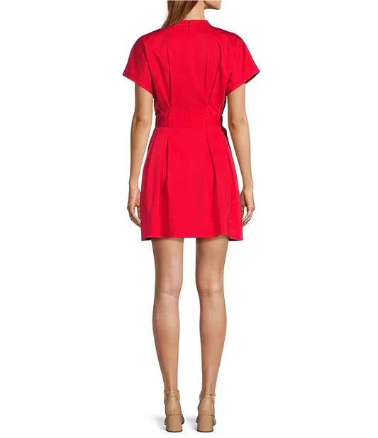 Belted Mock Neck Dress simple gentle atmospheric and unique desi Bring summer colors to enhance white by YiHuiw