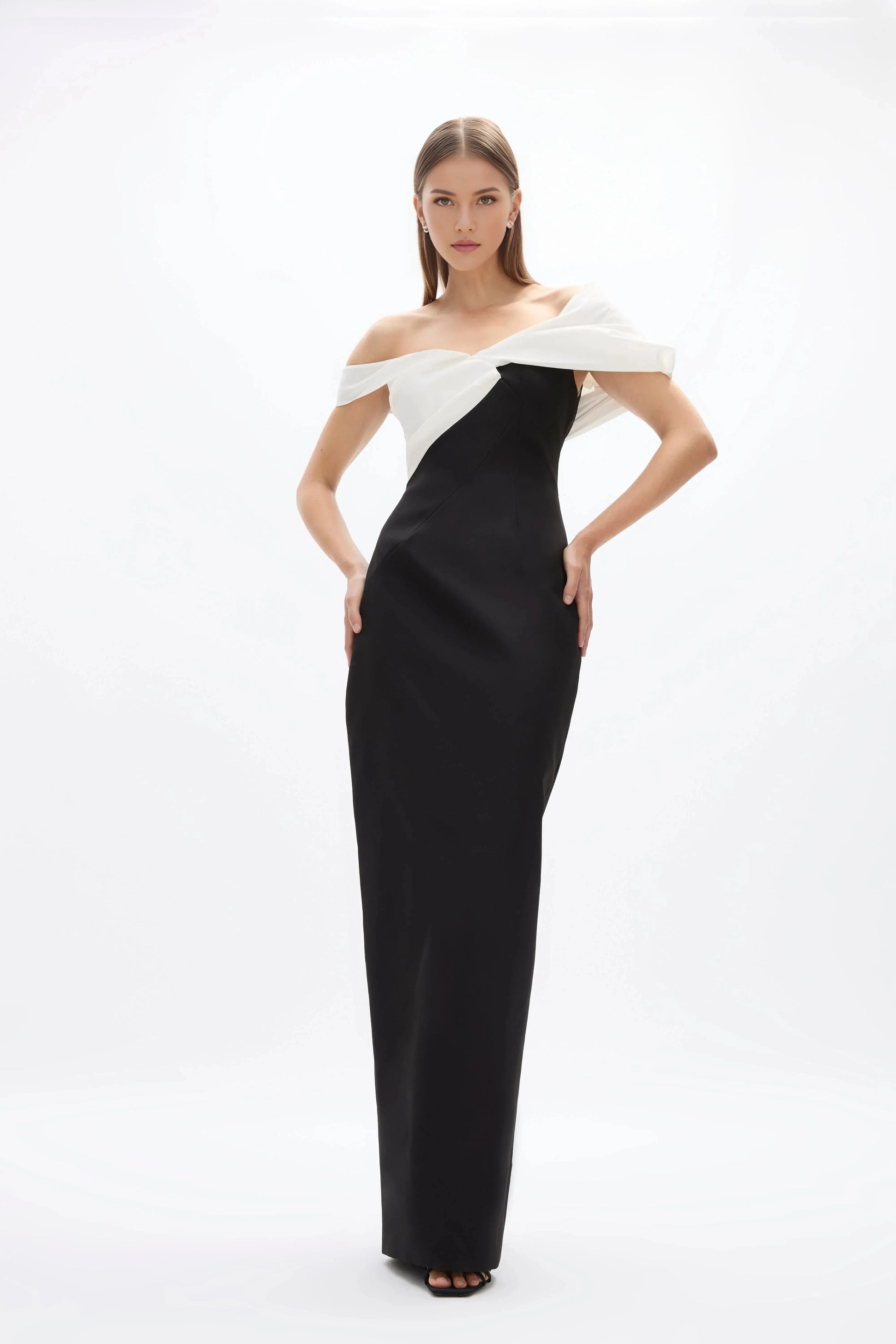 Bi Toned Sheath Off the Shoulder Sleeveless Zipper Back High Slit Floor Length Female Prom Dress by YiHuiw