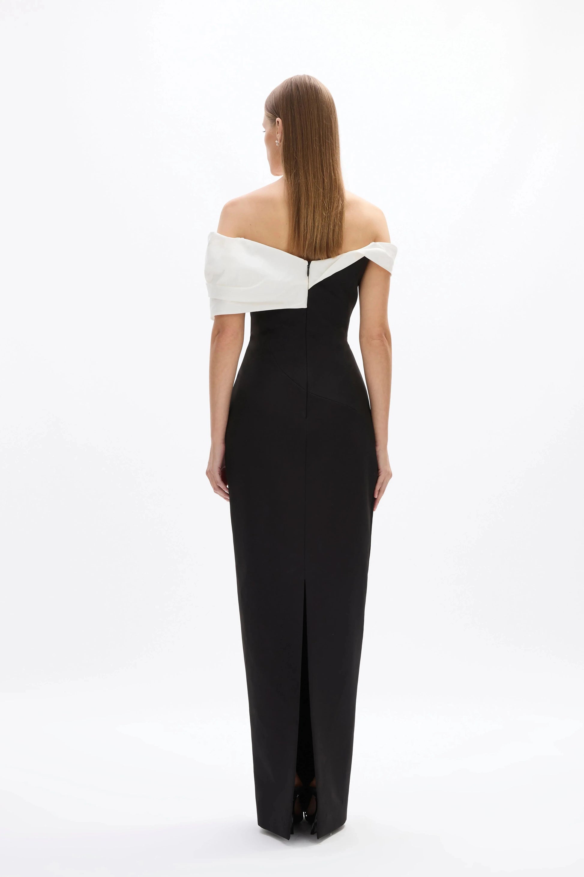 Bi Toned Sheath Off the Shoulder Sleeveless Zipper Back High Slit Floor Length Female Prom Dress by YiHuiw