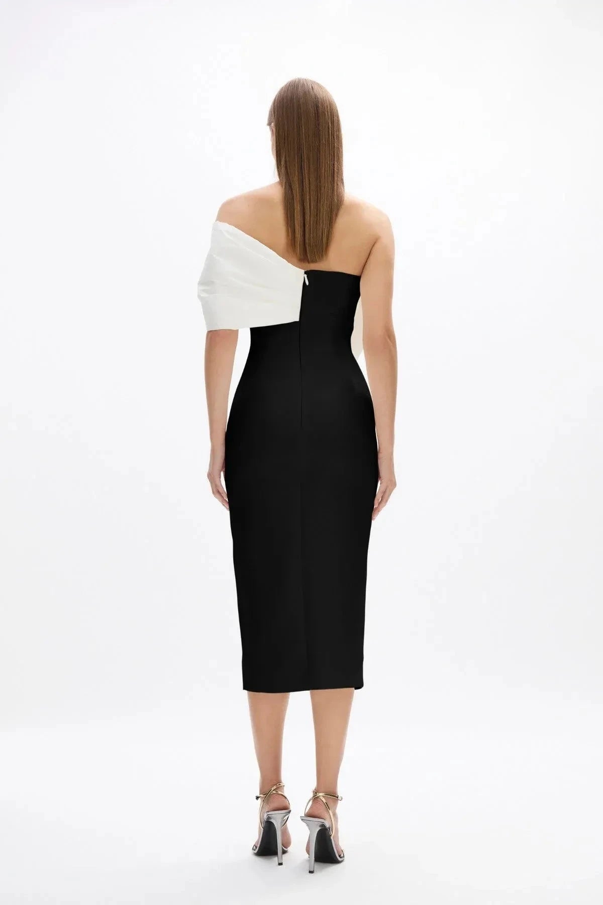 Bi Toned Sheath Off the Shoulder Sleeveless Zipper Back High Slit Midi Length For Ladies Prom Dress by YiHuiw