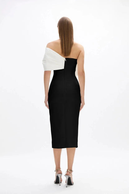 Bi Toned Sheath Off the Shoulder Sleeveless Zipper Back High Slit Midi Length For Ladies Prom Dress by YiHuiw