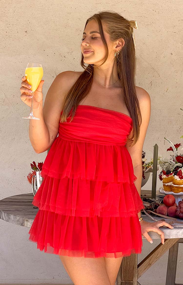 Birthday Girl Red Mini Gel grip on inner bust Party Dress by lanqidress
