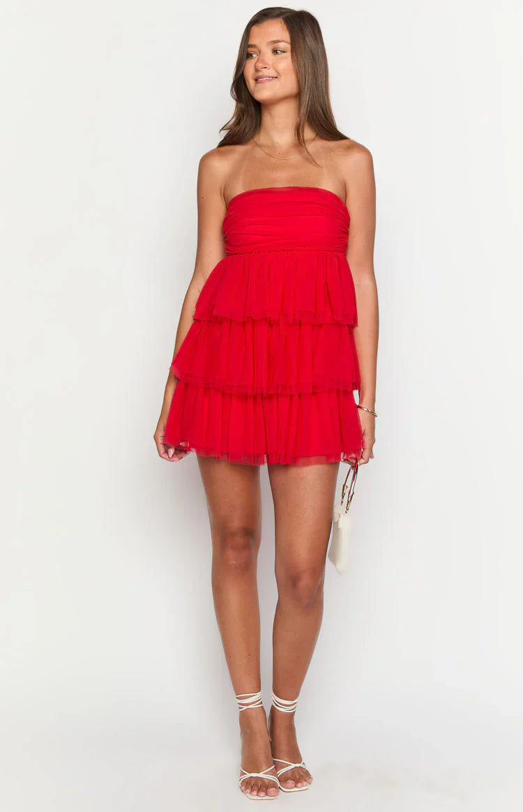 Birthday Girl Red Mini Gel grip on inner bust Party Dress by lanqidress