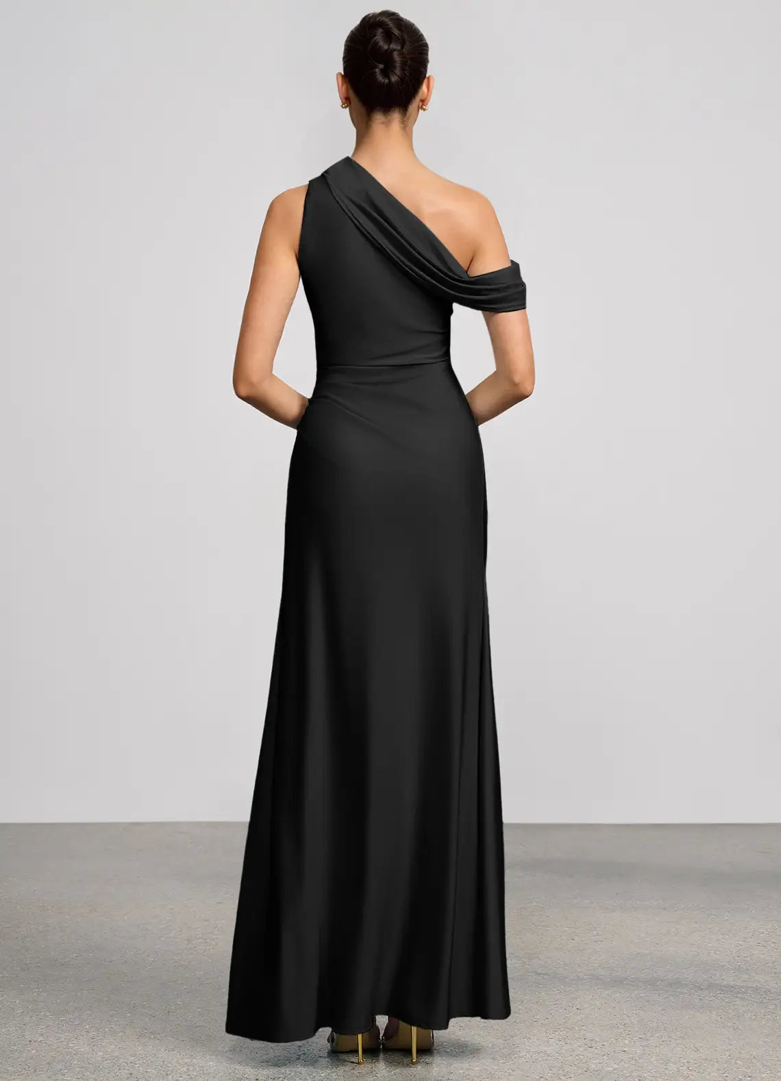 Black Mermaid Off-Shoulder Satin High Slit Floor-Length Wedding Dress - Yihuiw by Yihuiw