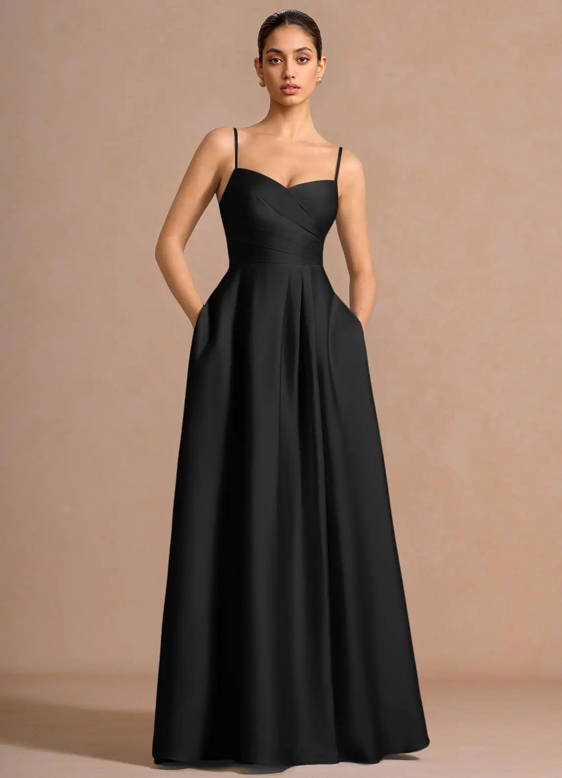 Black A-Line Sweetheart Chiffon Floor-Length Wedding Dress - Yihuiw by Yihuiw