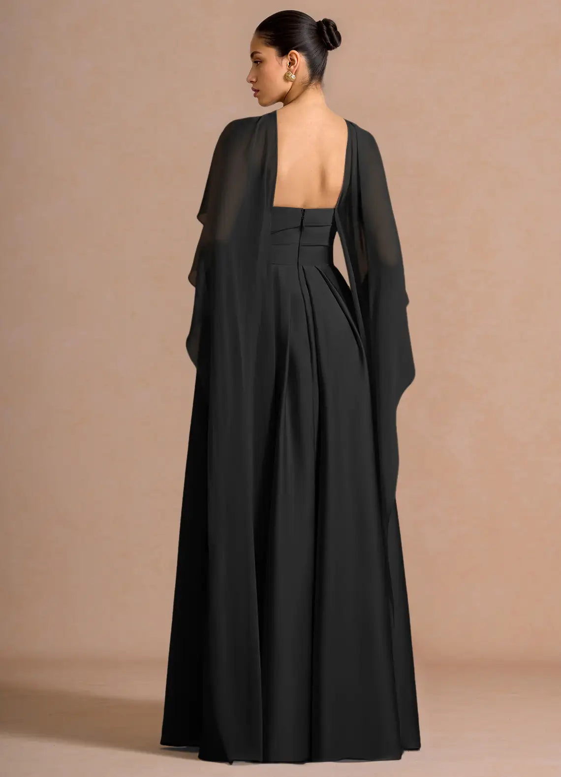 Black A-Line Sweetheart Chiffon Floor-Length Wedding Dress - Yihuiw by Yihuiw