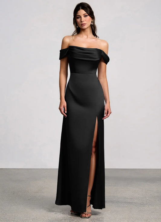 Black Mermaid Off-Shoulder High Slit Floor-Length Wedding Dress - Yihuiw by Yihuiw