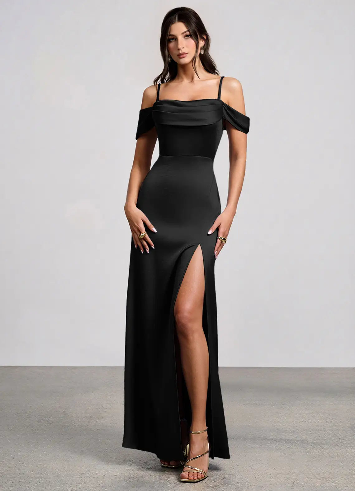 Black Mermaid Off-Shoulder High Slit Floor-Length Wedding Dress - Yihuiw by Yihuiw
