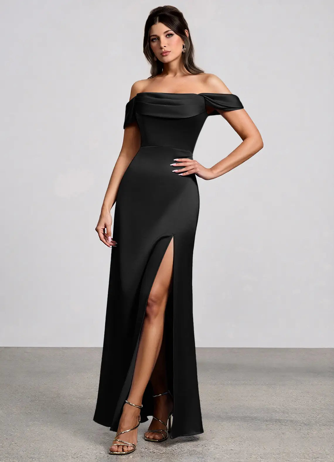 Black Mermaid Off-Shoulder High Slit Floor-Length Wedding Dress - Yihuiw by Yihuiw