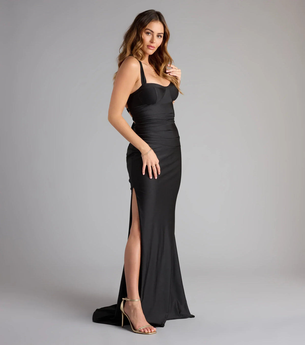 Black Mermaid Lace Lace-Up Back High Slit Floor-Length Wedding Dress - Yihuiw by Yihuiw