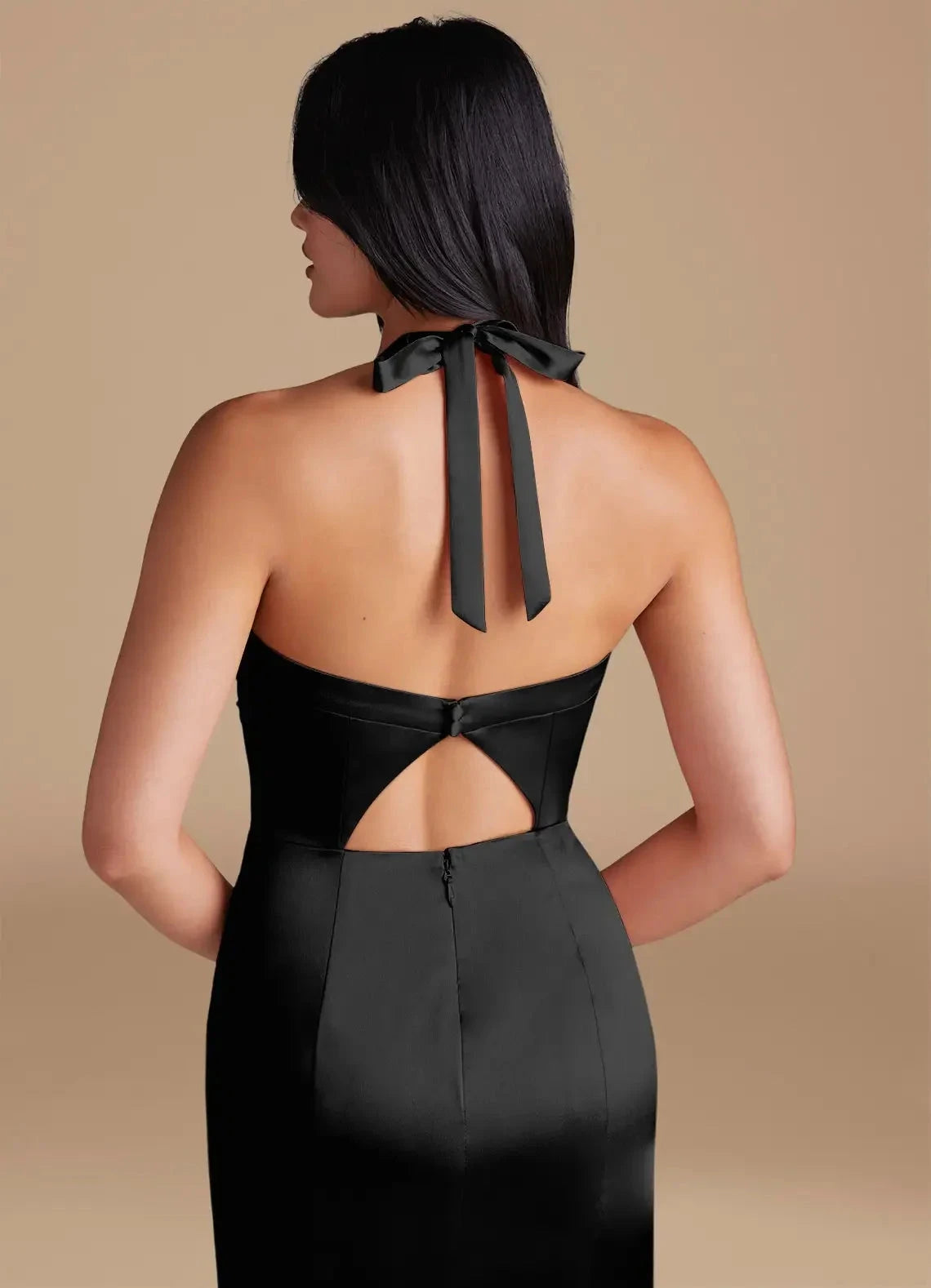 Black Cowl Neck Spaghetti Strap Maxi Dress with Side Slit Sheath Side Slit Metallic Satin Bridesmaid Dresses by YiHuiw