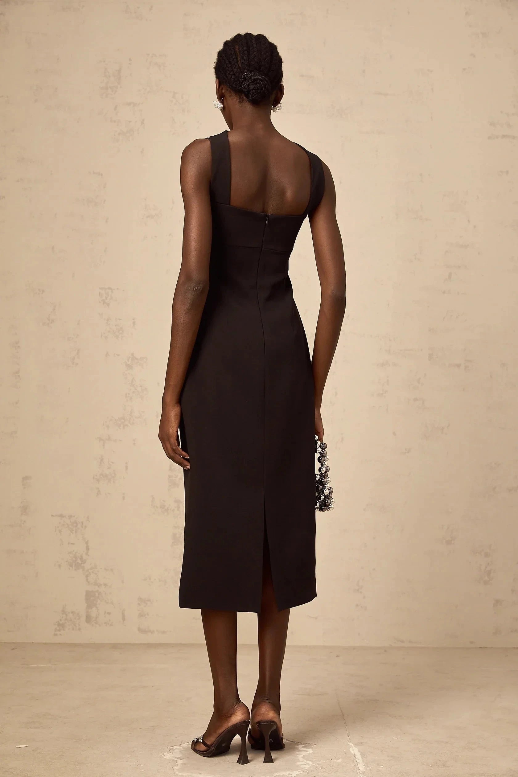Black Cutout Midi Dress with Asymmetrical Neckline Mylene black cut-out midi dress Evening Dress by YiHuiw