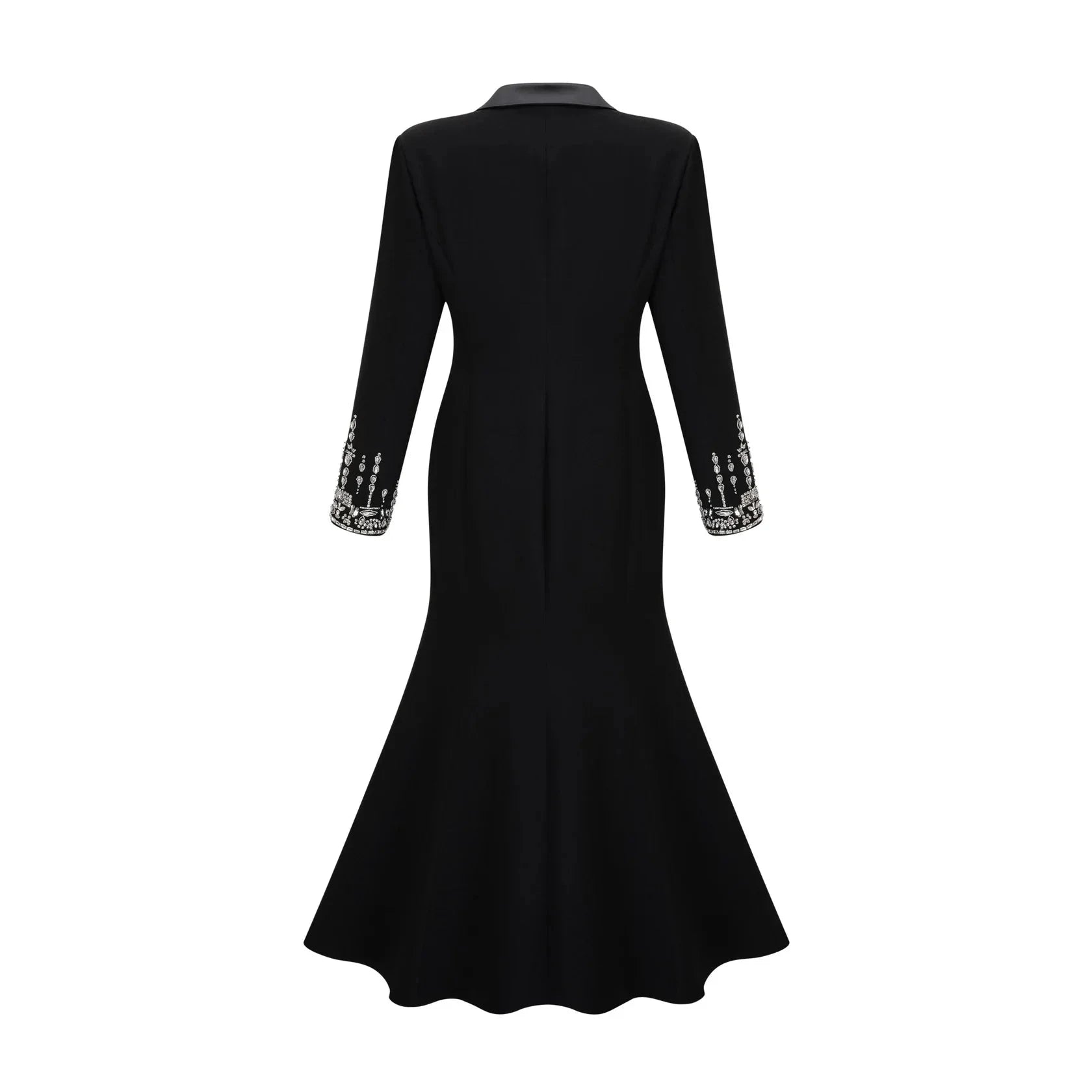 Black Embellished Long Sleeve Maxi Dress with Lapel Collar black embellished maxi blazer dress Evening Dress by YiHuiw