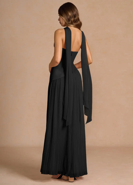 Black Strapless Satin High Slit Floor-Length Wedding Dress - Yihuiw by Yihuiw