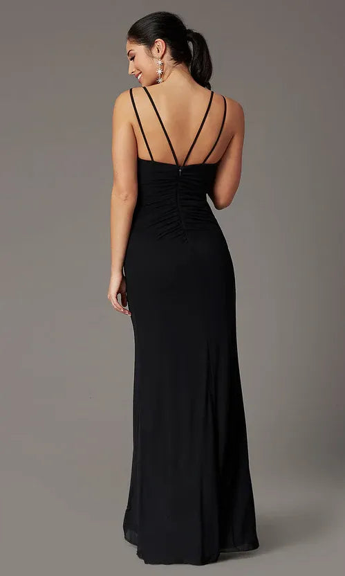 Black Mermaid V-Neck High Slit Floor-Length Wedding Dress - Yihuiw by Yihuiw