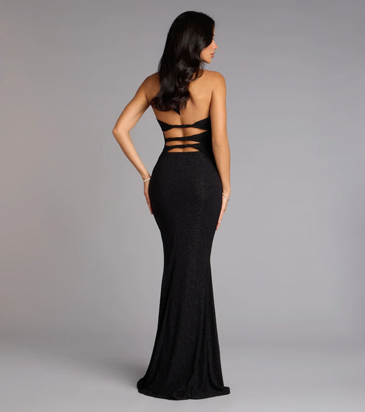 Black Mermaid Halter Cutout Floor-Length Wedding Dress - Yihuiw by Yihuiw