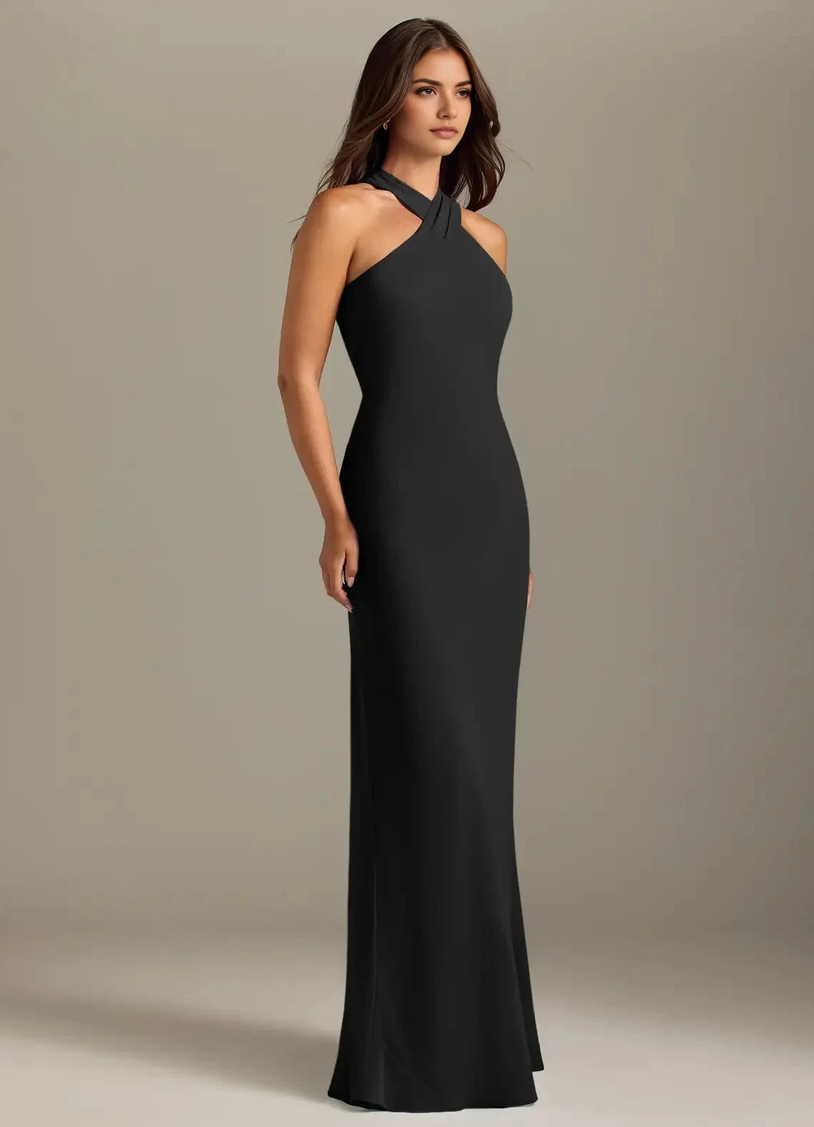 Black Halter Neck Maxi Dress with Back Bow Detail Black Mermaid Pleated Chiffon Dress Bridesmaid Dresses by YiHuiw