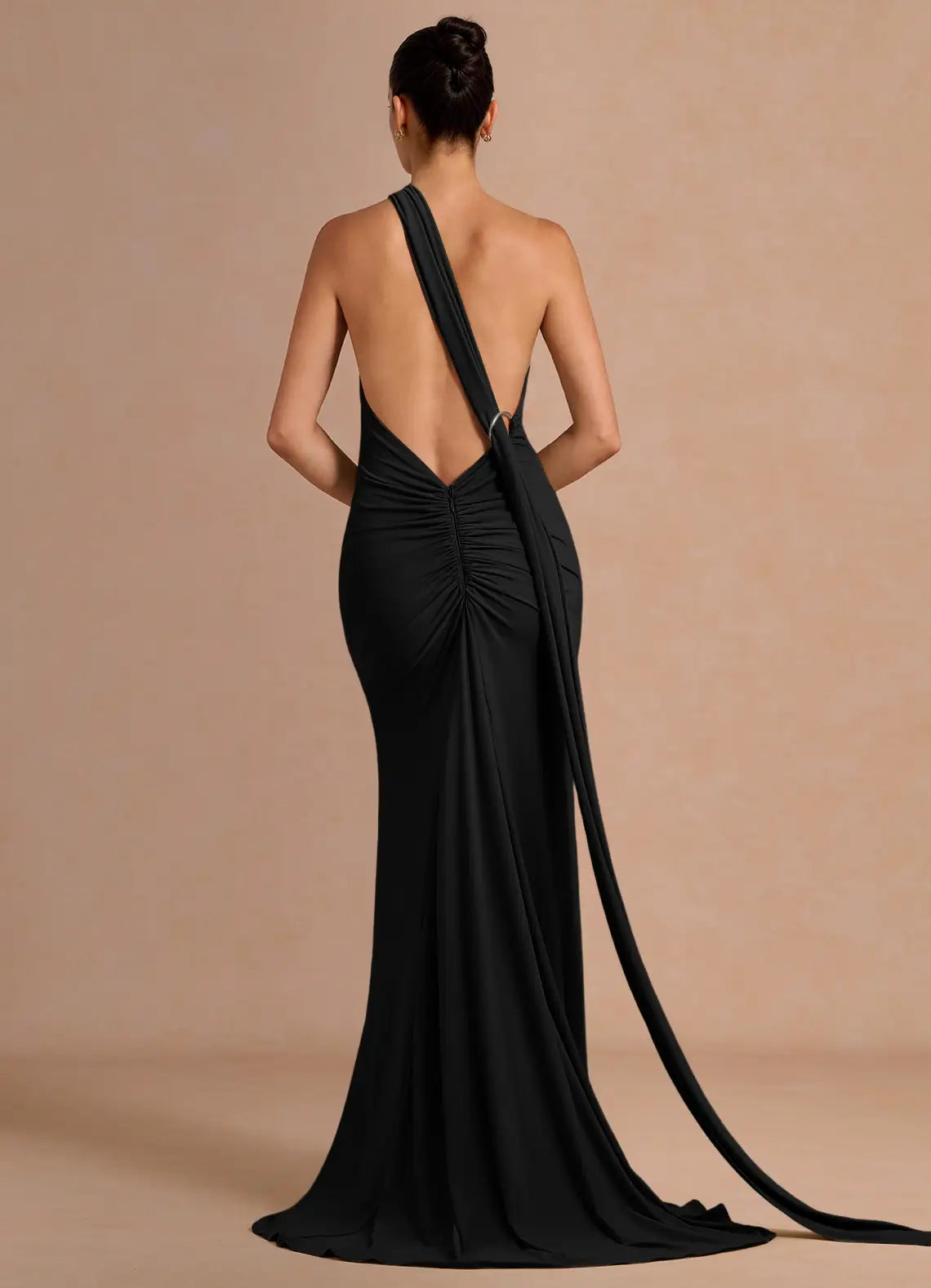 Black Mermaid Halter Ruched Floor-Length Formal Dress - Yihuiw by Yihuiw