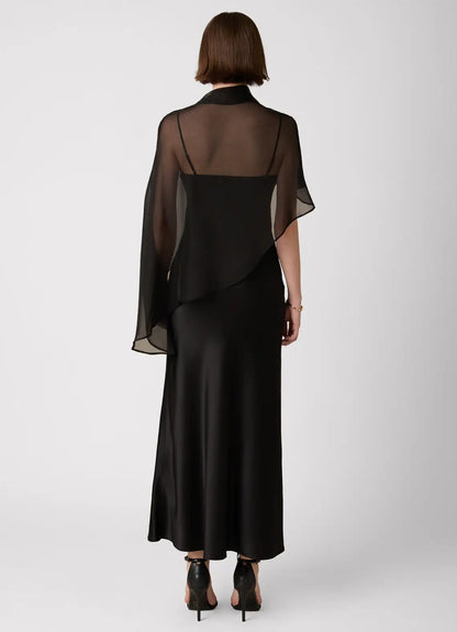 Black Spaghetti Strap Satin Midi Wedding Dress - Yihuiw by Yihuiw