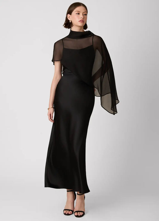 Black Spaghetti Strap Satin Midi Wedding Dress - Yihuiw by Yihuiw